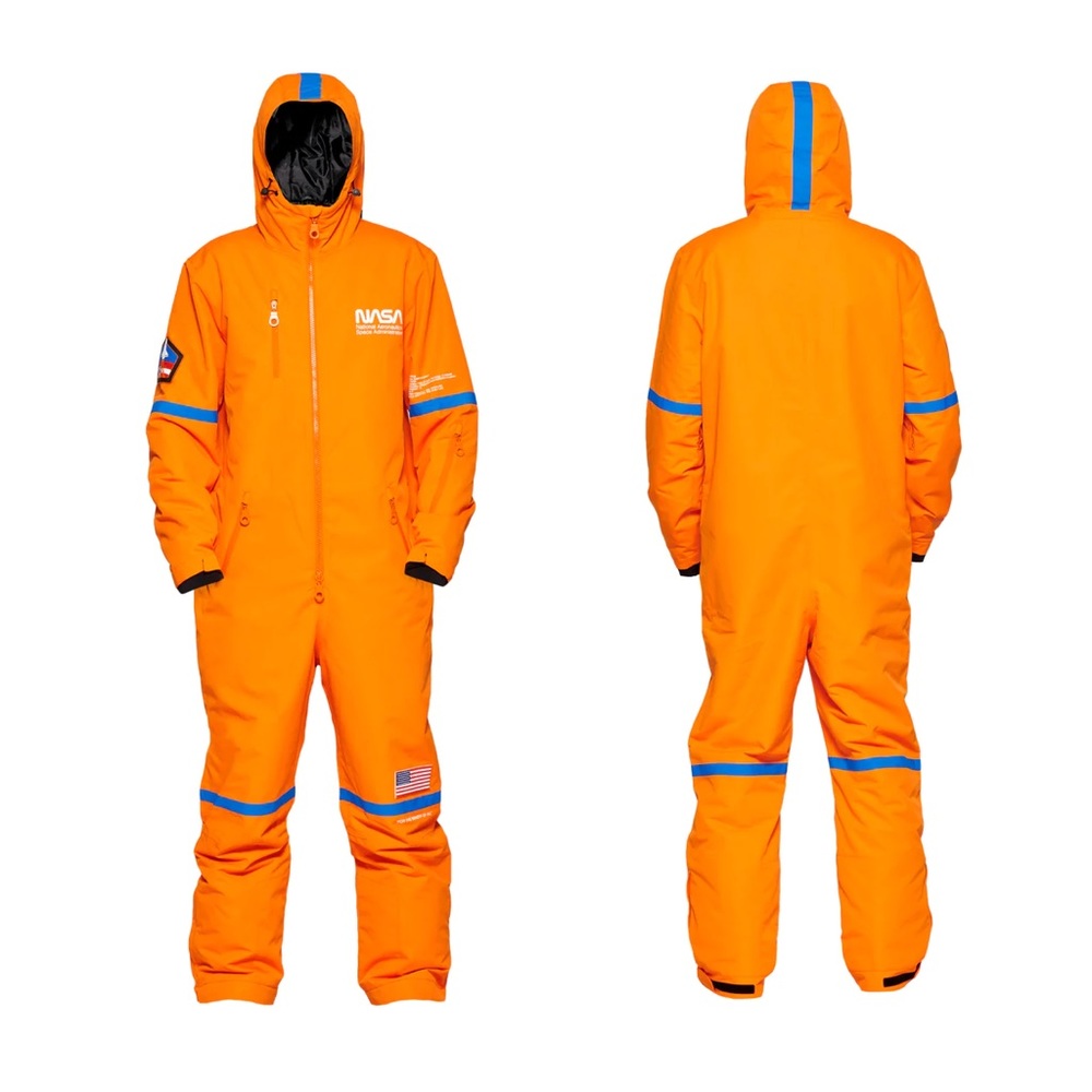 Oneskee one piece ski snowboard suit men’s size XS. Brand new! Orange. NASA